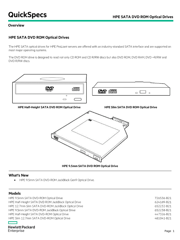 HPE SATA DVD ROM Optical Drives thumbnail