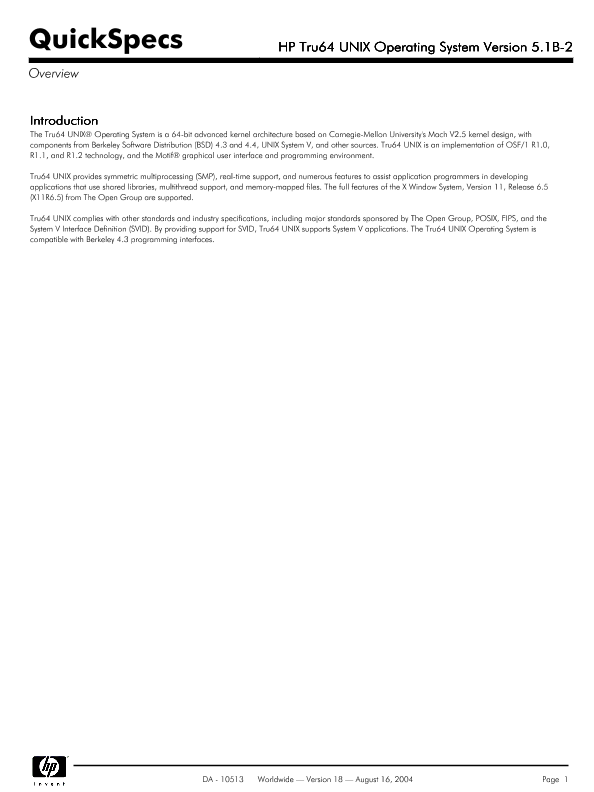HP Tru64 UNIX Operating System Version 5.1B-2 thumbnail