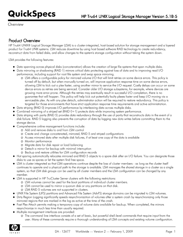 HP Tru64 UNIX Logical Storage Manager Version 5.1B-5 thumbnail