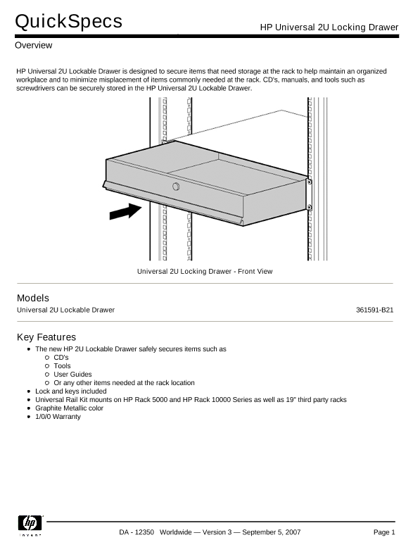 HP Universal 2U Locking Drawer thumbnail