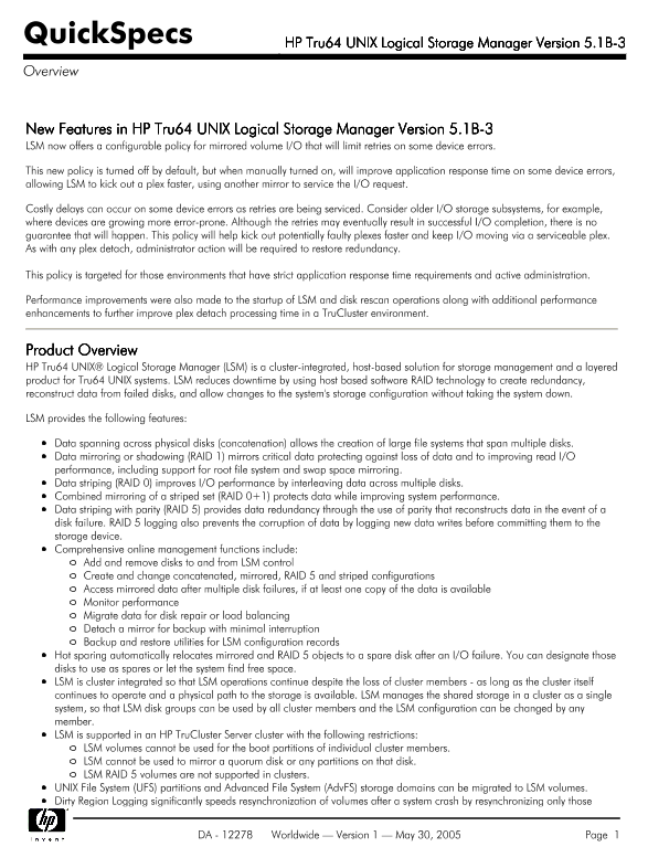 HP Tru64 UNIX Logical Storage Manager Version 5.1B-3 thumbnail