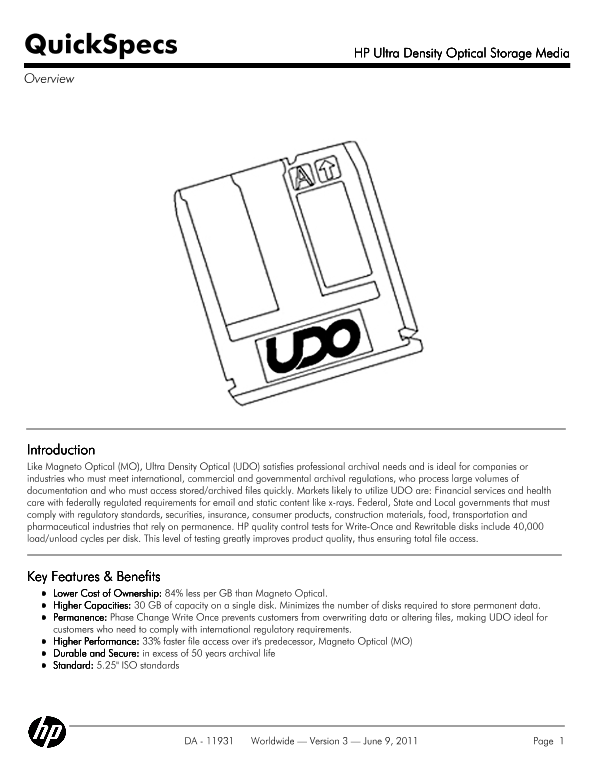 HP Ultra Density Optical Storage Media thumbnail