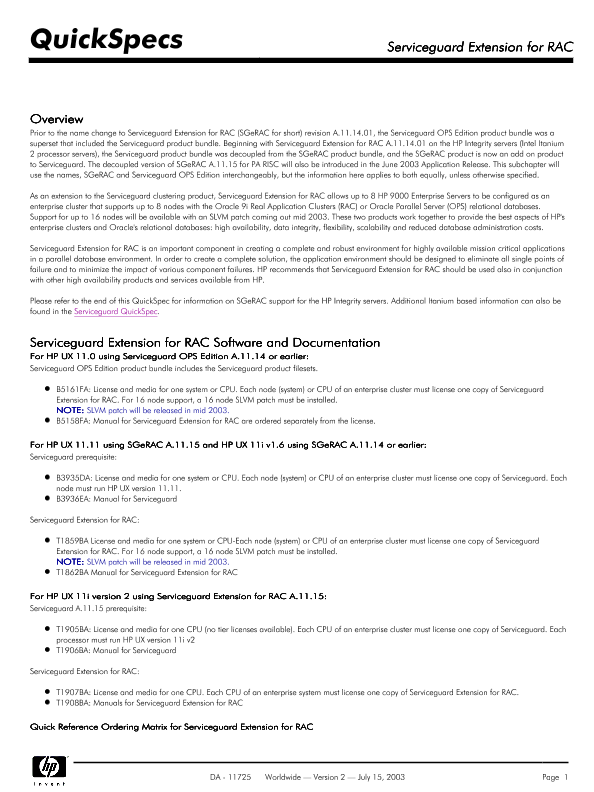 Serviceguard Extension for RAC thumbnail