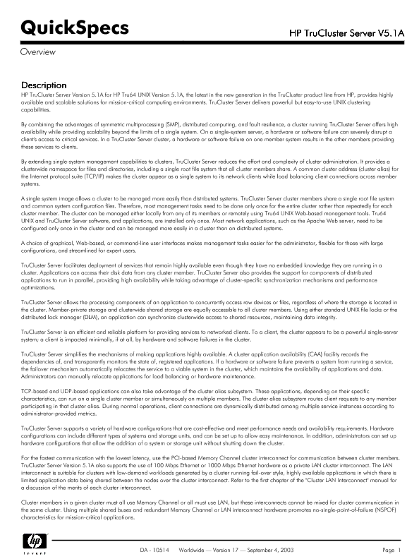 HP TruCluster Server V5.1A thumbnail