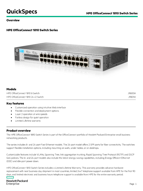 HPE OfficeConnect 1810 Switch Series thumbnail