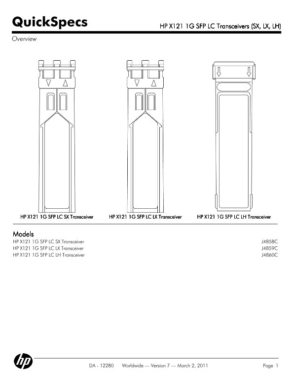 HP X121 1G SFP LC Transceivers (SX