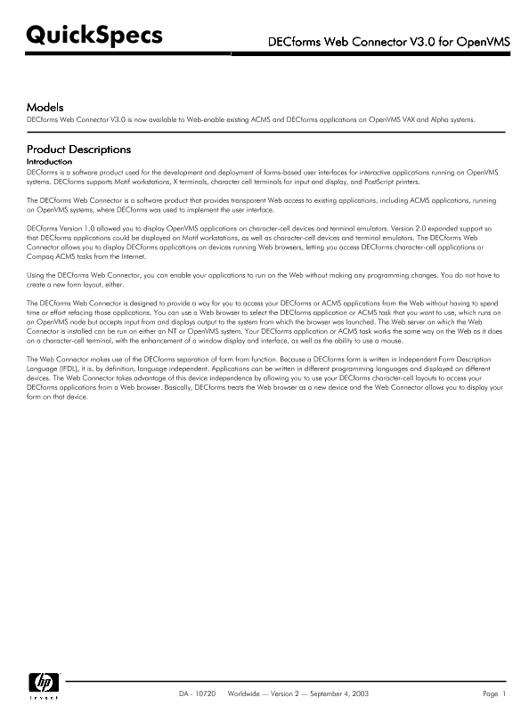 DECforms Web Connector V3.0 for OpenVMS thumbnail