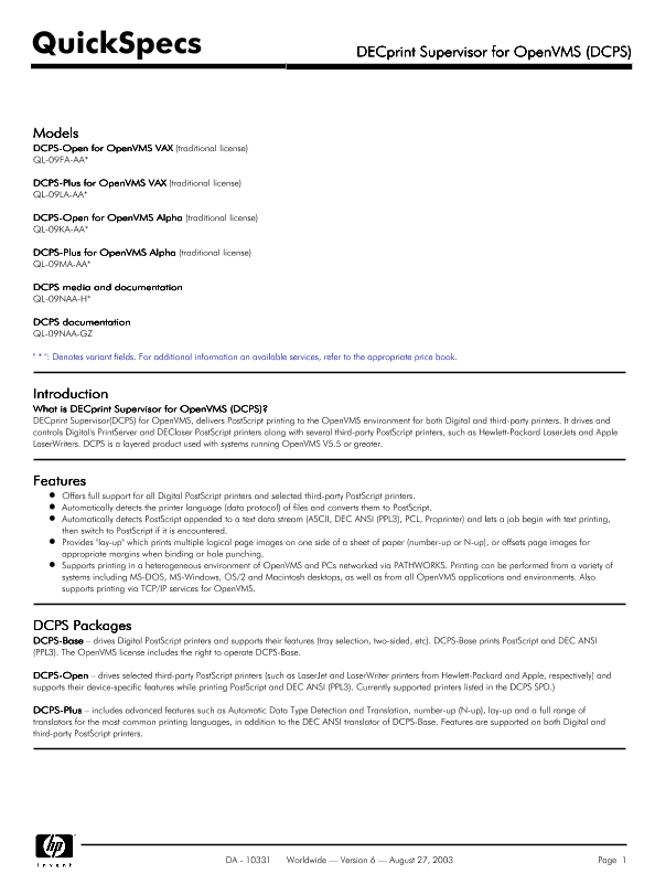 DECprint Supervisor for OpenVMS (DCPS) thumbnail