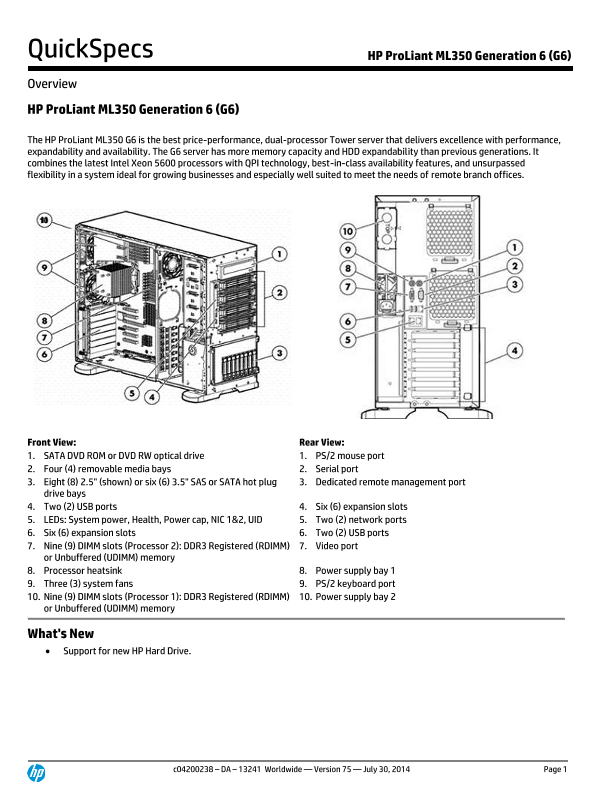 HP ProLiant ML350 Generation 6 (G6) thumbnail