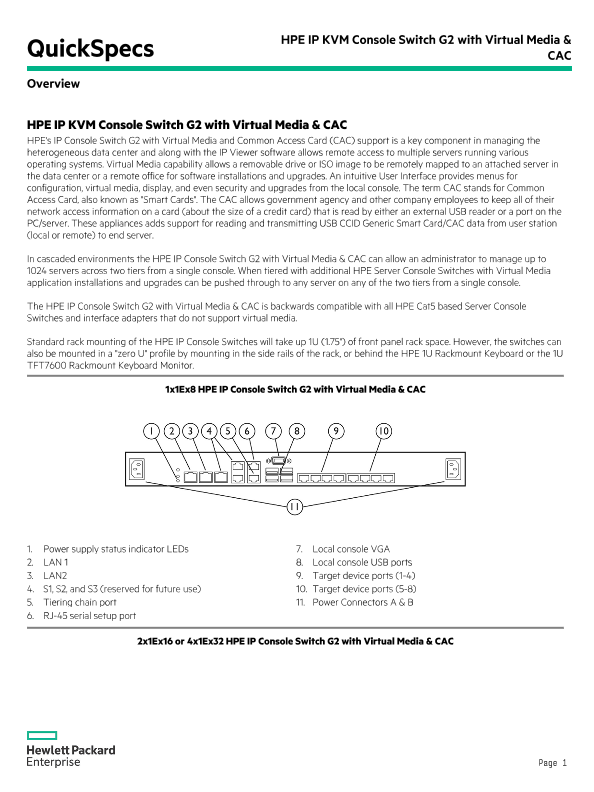 HPE IP KVM Console Switch G2 with Virtual Media & CAC thumbnail