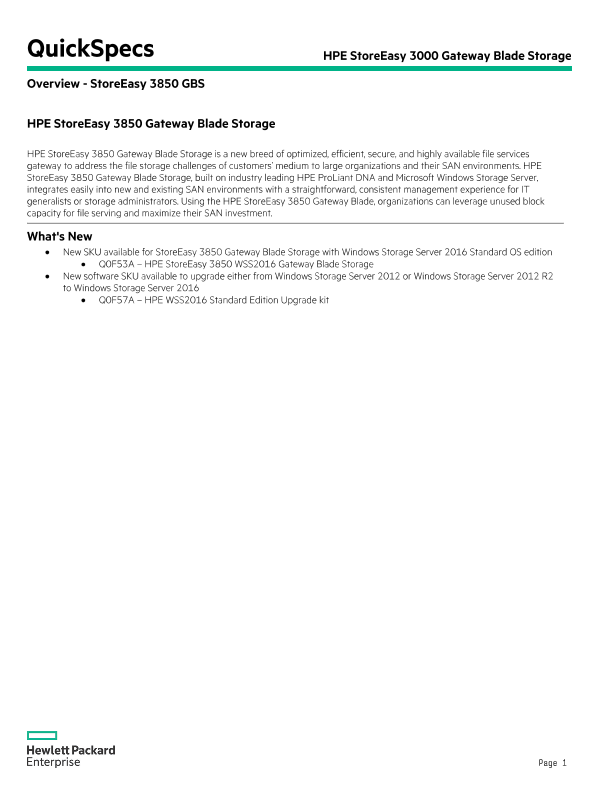 HPE StoreEasy 3000 Gateway Storage Blade thumbnail