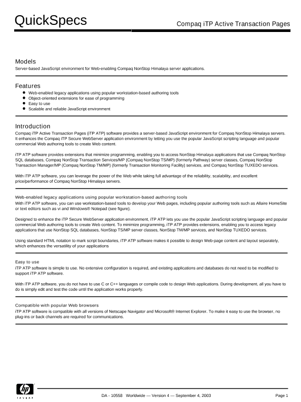 Compaq iTP Active Transaction Pages thumbnail