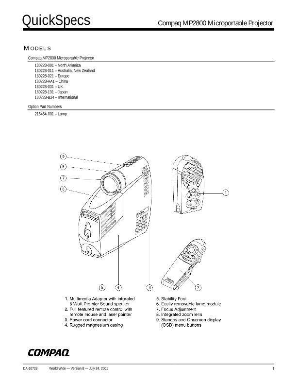Compaq MP2800 Microportable Projector thumbnail