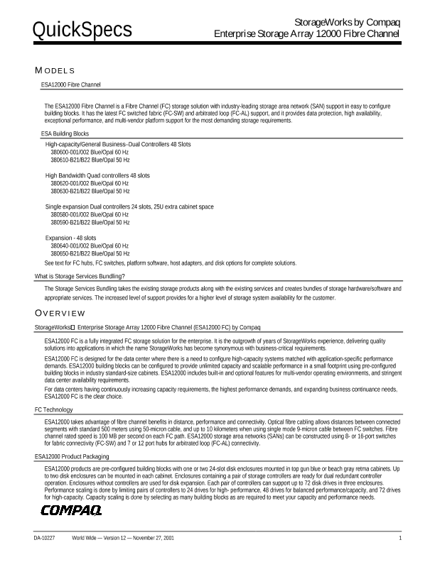 StorageWorks by Compaq Enterprise Storage Array 12000 Fibre Channel thumbnail