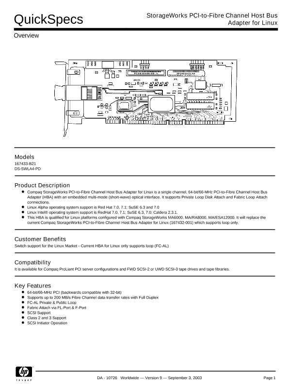 StorageWorks PCI-to-Fibre Channel Host Bus Adapter for Linux thumbnail