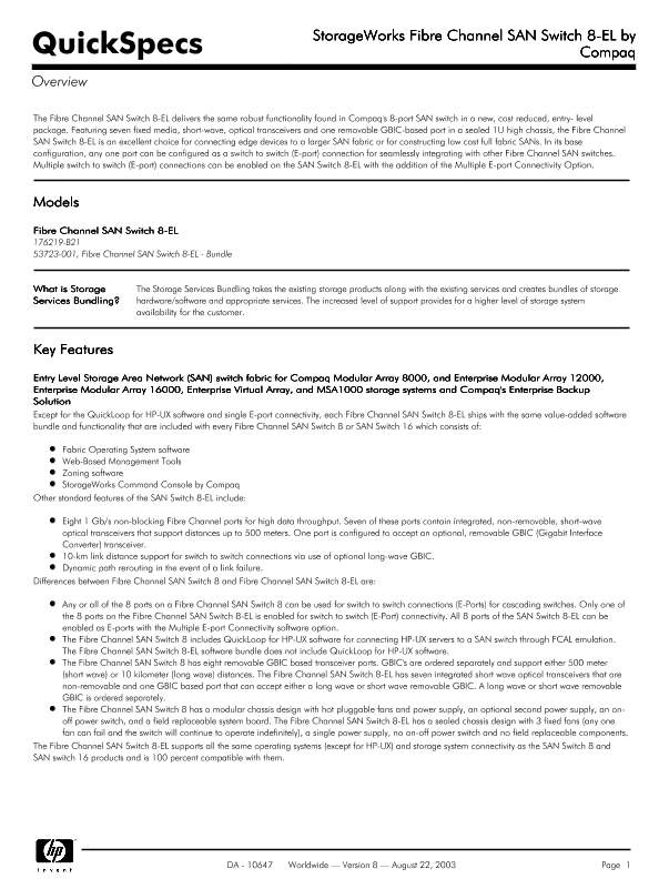 StorageWorks Fibre Channel SAN Switch 8-EL by Compaq thumbnail