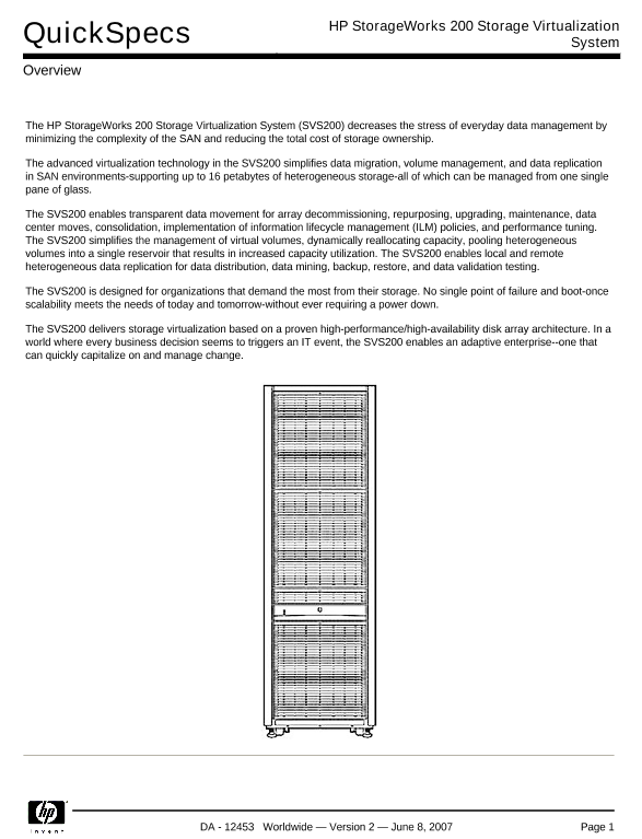 HP StorageWorks 200 Storage Virtualization System thumbnail