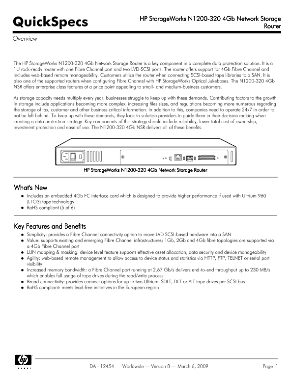HP StorageWorks N1200-320 4Gb Network Storage Router thumbnail