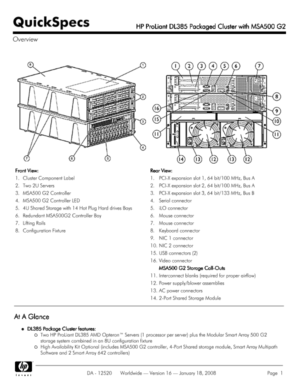 HP ProLiant DL385 Packaged Cluster with MSA500 G2 thumbnail