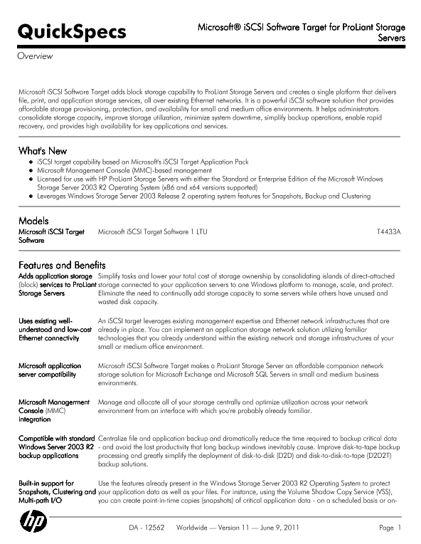 Microsoft® iSCSI Software Target for ProLiant Storage Servers thumbnail