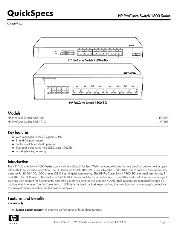HP ProCurve Switch 1800 Series thumbnail