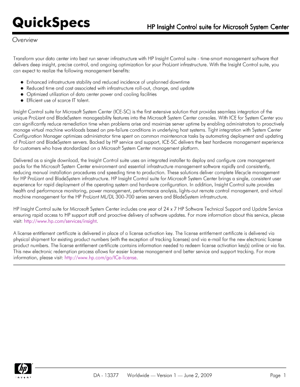 Hp insight control suite for microsoft system center