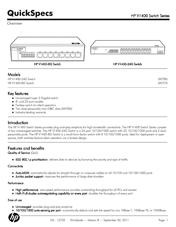 HP V1400 Switch Series thumbnail
