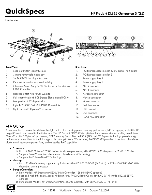 HP ProLiant DL365 Generation 5 (G5) thumbnail