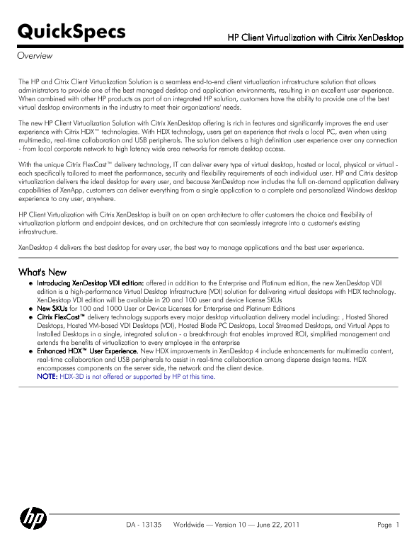 HP Client Virtualization with Citrix XenDesktop thumbnail