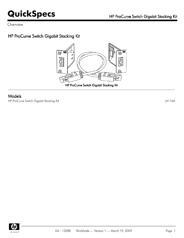 HP ProCurve Switch Gigabit Stacking Kit thumbnail