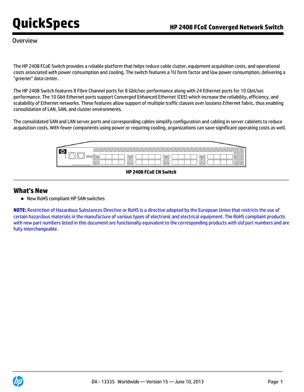 HP 2408 FCoE Converged Network Switch thumbnail