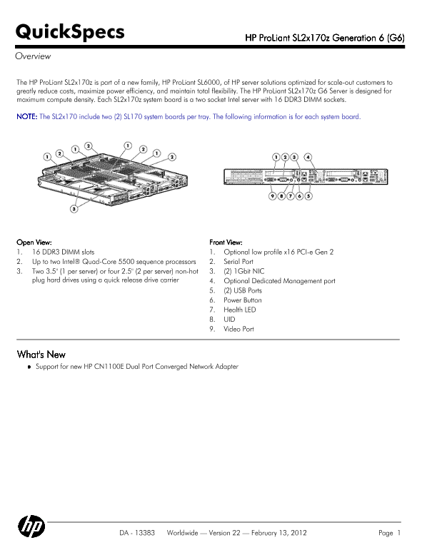 HP ProLiant SL2x170z Generation 6 (G6) thumbnail
