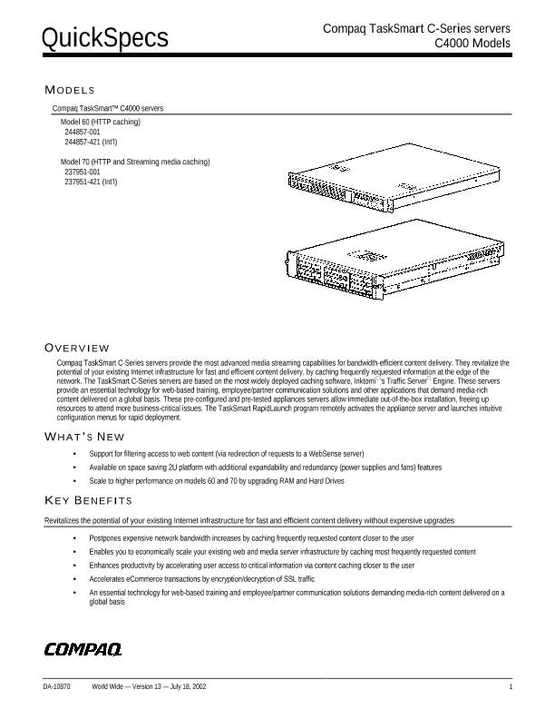 Compaq TaskSmart C-Series servers C4000 Models thumbnail