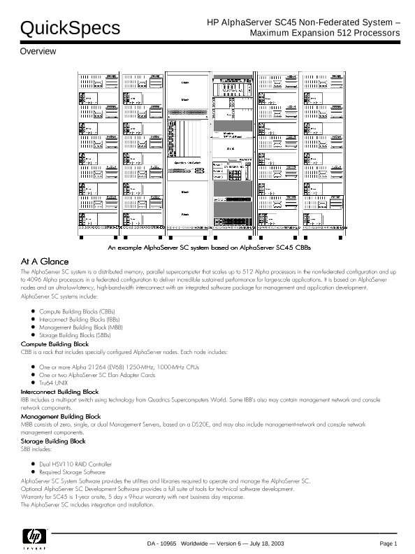 HP AlphaServer SC45 Non-Federated System - Maximum Expansion 512 Processors thumbnail