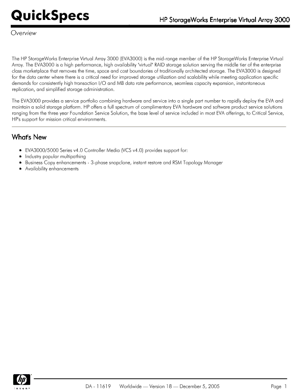 HP StorageWorks Enterprise Virtual Array 3000 thumbnail