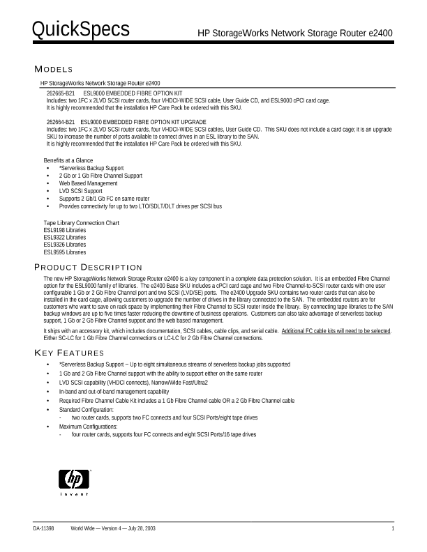 HP StorageWorks Network Storage Router e2400 thumbnail