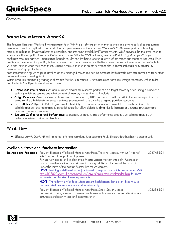 ProLiant Essentials Workload Management Pack v2.0 thumbnail