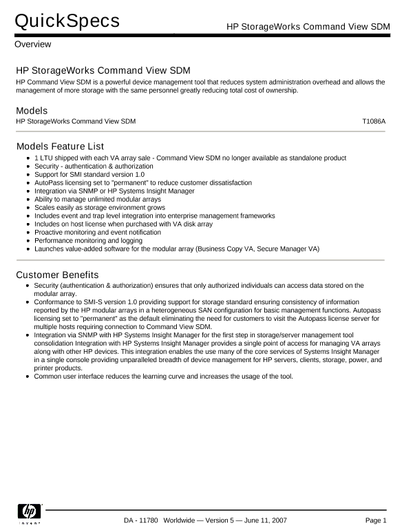 HP StorageWorks Command View SDM thumbnail