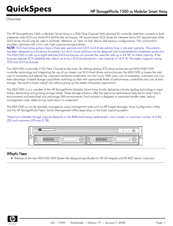 HP StorageWorks Modular Smart Array 1500 cs thumbnail