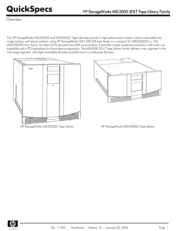 HP StorageWorks MSL5000 SDLT Tape Library Family thumbnail