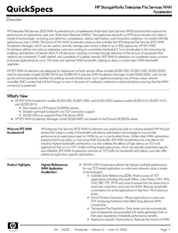 HP StorageWorks Enterprise File Services WAN Accelerator thumbnail