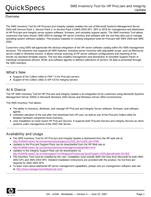 SMS Inventory Tool for HP ProLiant and Integrity Update thumbnail