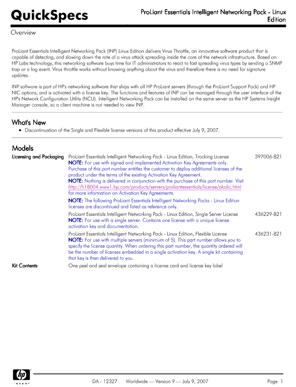 ProLiant Essentials Intelligent Networking Pack - Linux Edition thumbnail
