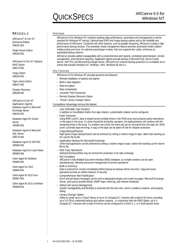 ARCserve 6.5 for Windows NT thumbnail