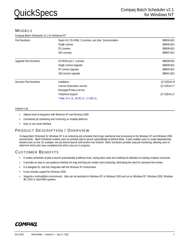 Compaq Batch Scheduler V2.1 for Windows NT thumbnail