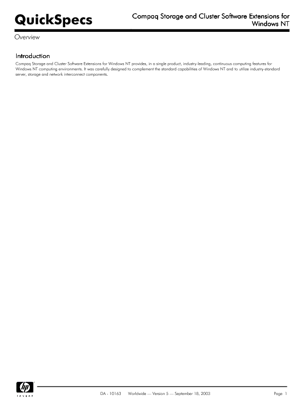 Compaq Storage and Cluster Software Extensions for Windows NT thumbnail