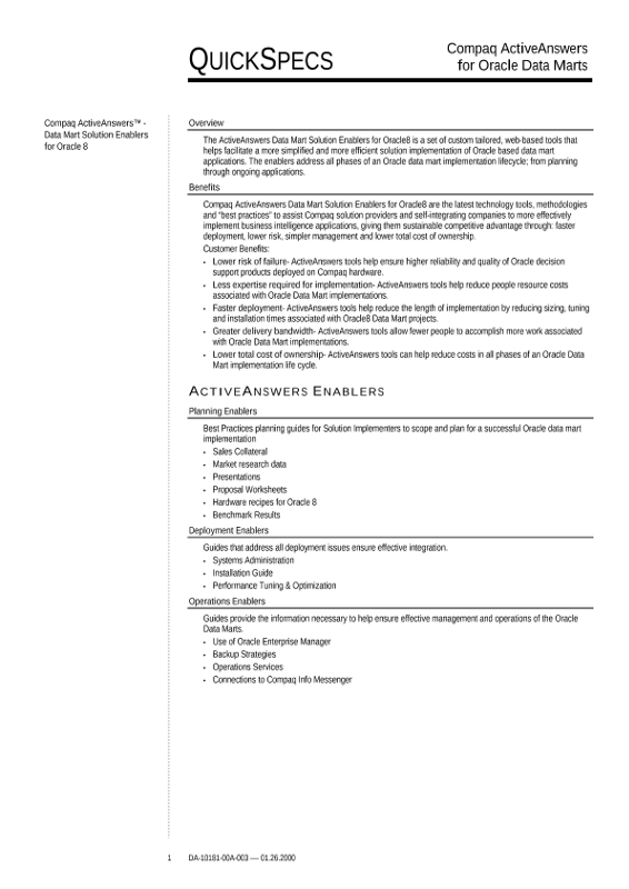 Compaq ActiveAnswers for Oracle Data Marts thumbnail