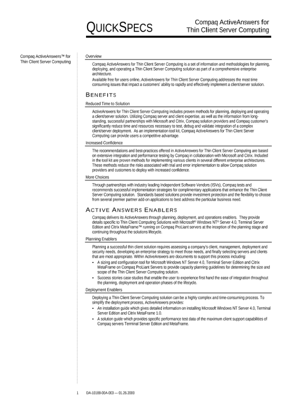 Compaq ActiveAnswers Thin Client Server Computing thumbnail