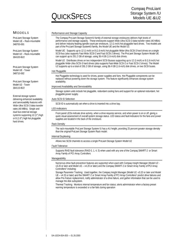Compaq ProLiant Storage System /U Models UE &U2 thumbnail