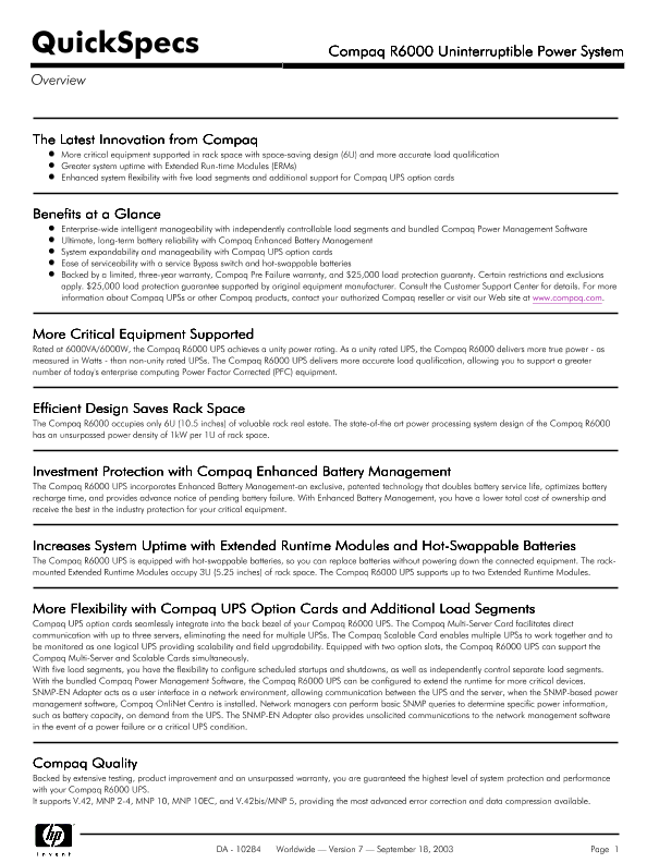 Compaq R6000 Uninterruptible Power System thumbnail